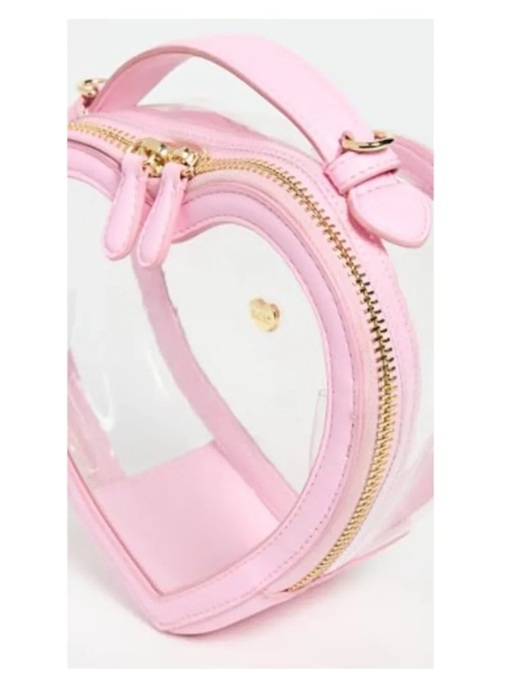 Clear Heart Crossbody Stadium Bag Faux Leather Trim Gold Hardware